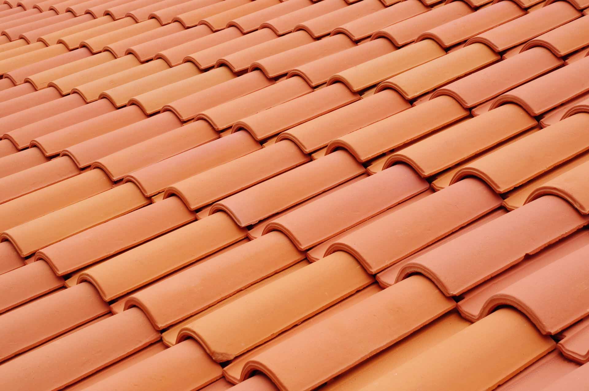 Close up shot on terra cotta tile roof